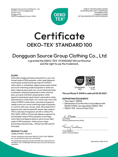 SML PATCH OEKO-TEXOEKO_TEX_certificate